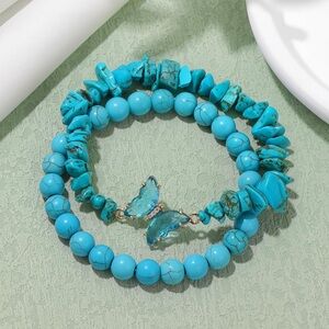 🆕New Turquoise Healing Butterfly Bracelet Set 8mm